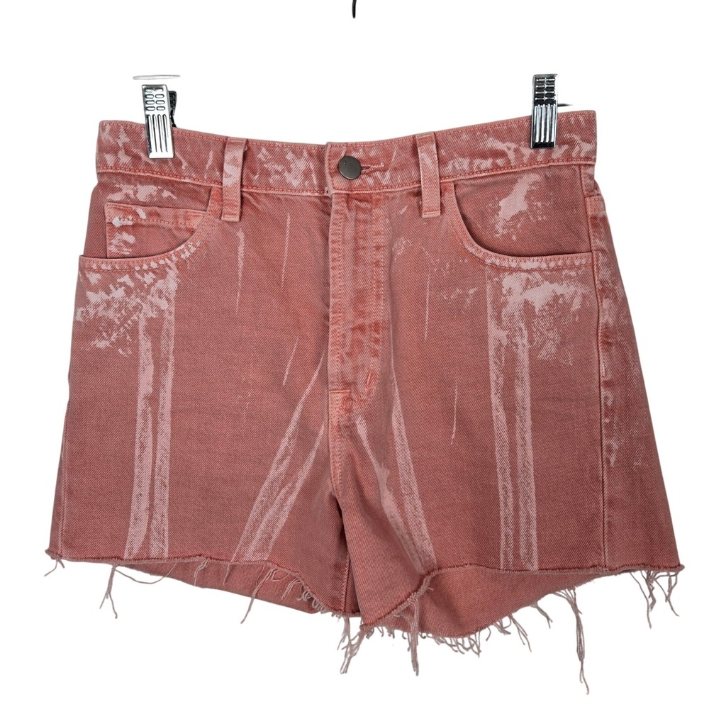 J Brand Jules‎ High Rise Denim Shorts 25 Red Painted Portal Raw Hem Distressed